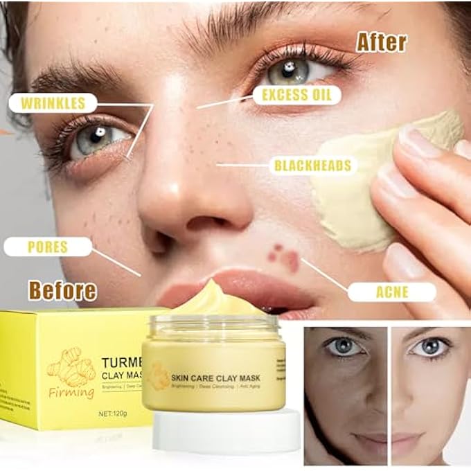 Mr.A TURMERIC CLAY MASK & SERUM SKINCARE KIT, VITAMIN C DEEP CLEANSING OVERNIGHT FACE MASK FOR PORES, TURMERIC FACE OIL FOR DRY SKIN - Image 3